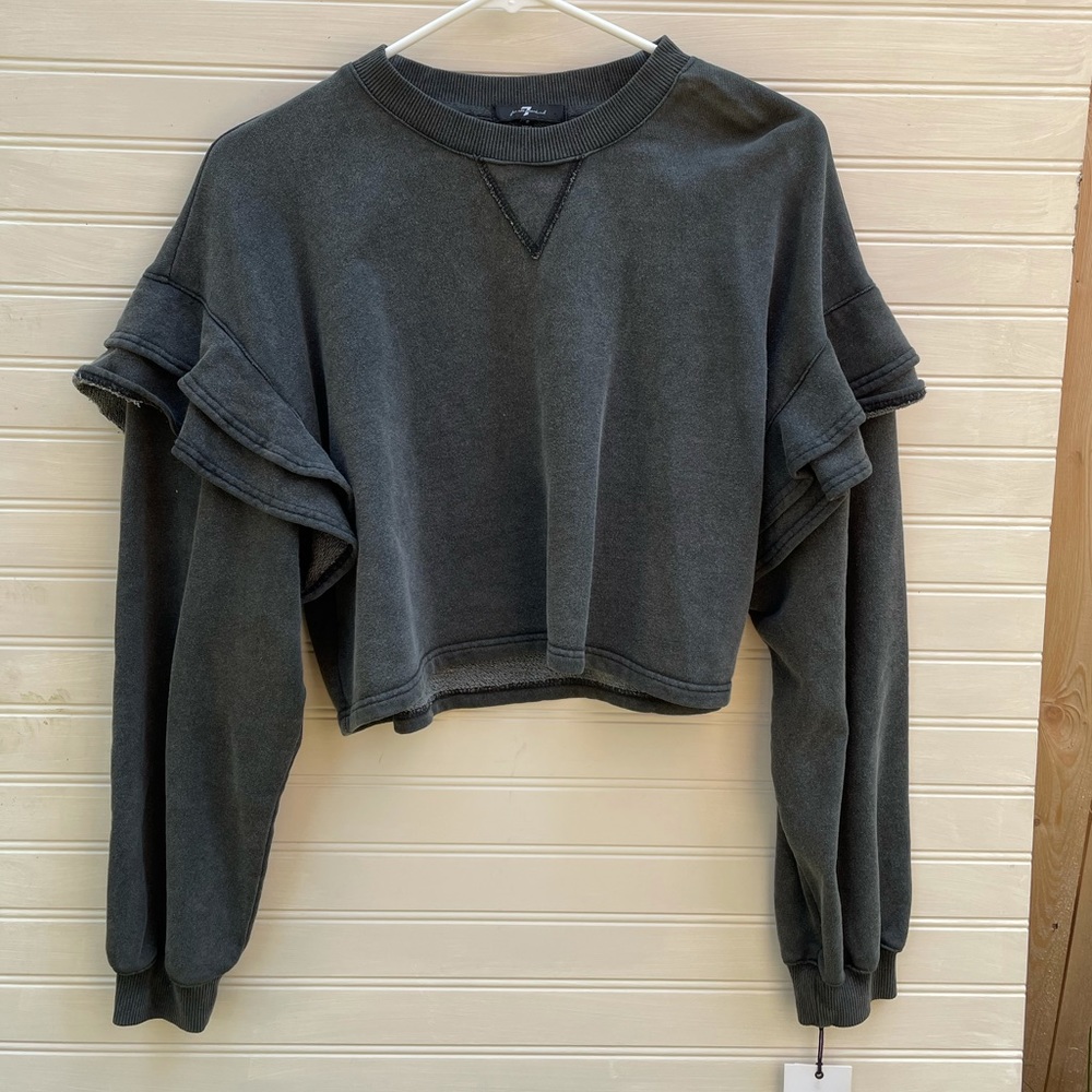 7 For All Mankind Crop Sweatshirt Ruffle Sleeves Size Small